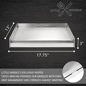 LITTLE GRIDDLE Sizzle-Q SQ180 100% Stainless Steel Universal Griddle with Even Heating Cross Bracing for Charcoal/Gas Grills, Camping, Tailgating, and Parties (18"x13"x3")