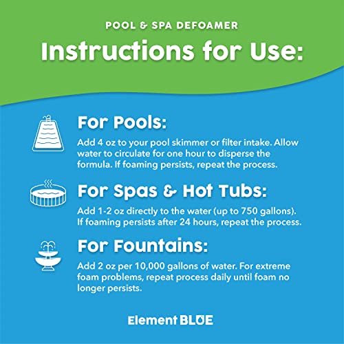 Element Blue - Pool and Spa Defoamer - Reduces Bubble and Foam for Clean, Clear Water - for Fountains, Pools, Hot Tubs, and Spas - Fast-Acting Water Pool Defoamer - 64 OZ