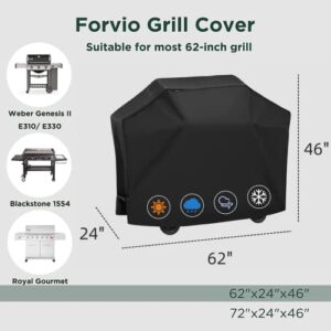 Forvio 62 inch Grill Cover for Weber Genesis II E310 / E330 and Weber Spirit E310, 600D Waterproof BBQ Cover for 3-4 Burner, Rip and Fade Resistant for Char-Broil Royal Gourmet Blackstone Grills