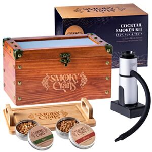 smoky crafts cocktail smoker kit – whiskey smoker kit with smoking gun, cocktail smoker box and wood chips (apple & cherry) – old fashioned smoker kit – bourbon smoker kit