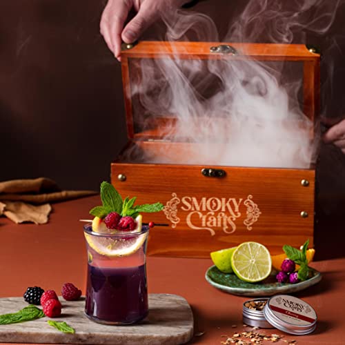 Smoky Crafts Cocktail Smoker Kit - Whiskey Smoker Kit with Smoking Gun, Cocktail Smoker Box and Wood Chips (Apple & Cherry) - Old Fashioned Smoker Kit - Bourbon Smoker Kit