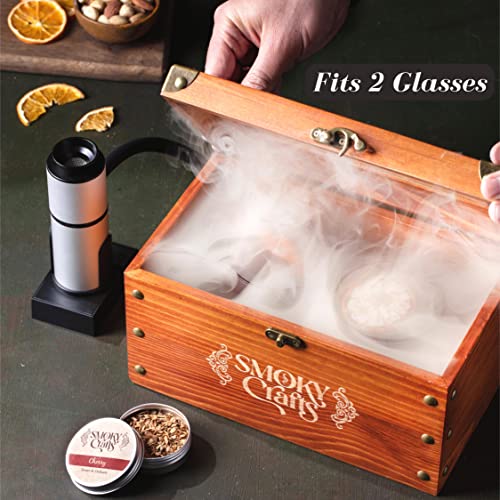 Smoky Crafts Cocktail Smoker Kit - Whiskey Smoker Kit with Smoking Gun, Cocktail Smoker Box and Wood Chips (Apple & Cherry) - Old Fashioned Smoker Kit - Bourbon Smoker Kit