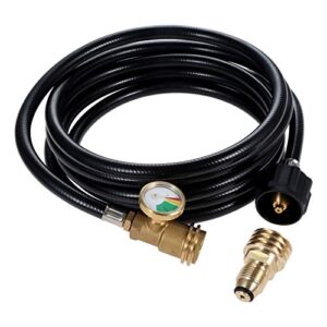 12 feet propane extension hose with gauge, tank adapter converts pol lp tank to male qcc1 / type1, fit for rv, gas grill, heater, fire pit and most propane appliances