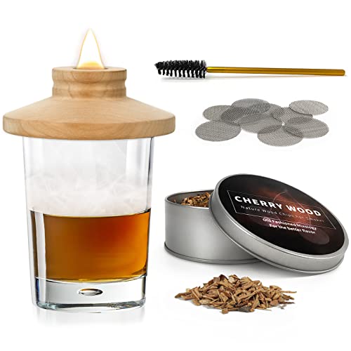 Drink Smoker Kit with Cherry Wood Chips, Old Fashioned Drink Smoker for Smoked Drink and Food, Best Gift for Father, Husband, and Cocktail Lovers