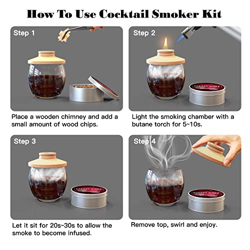 Drink Smoker Kit with Cherry Wood Chips, Old Fashioned Drink Smoker for Smoked Drink and Food, Best Gift for Father, Husband, and Cocktail Lovers