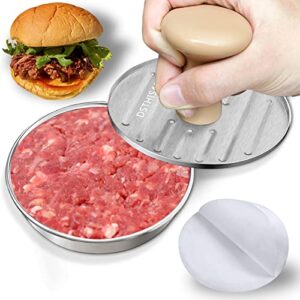 dsthisar burger press, 5”stainless steel hamburger press patty maker, non-stick hamburger press for making patties, for grilling and cooking, comes with 100 pieces of wax paper
