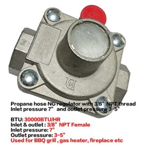 MeTer Star Gas Pressure Regulator Propane hose NG Regulator with 3/8"NPT Thread Inlet Pressure 7" and Outlet Pressure 3-5"