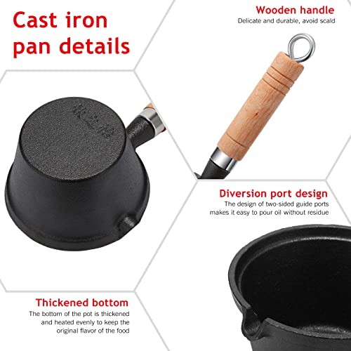 Nuogo 6 Pieces Iron Basting Pot and Brush for Grilling Barbecue Accessories 18 Inches Grill Wooden Long Handle BBQ Mop Sauce with Extra Replacement Heads Saucepan