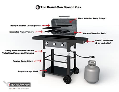 Bronco-3 Burner Propane Gas Grill/Portable by Brand-Man Grills