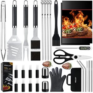 grilljoy 31pc heavy duty bbq grilling accessories grill tools set – stainless steel grilling kit with storage bag for camping, tailgating – perfect barbecue utensil gift for men women