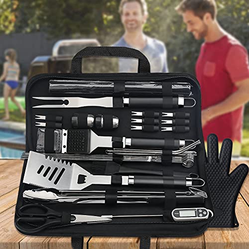 grilljoy 31PC Heavy Duty BBQ Grilling Accessories Grill Tools Set - Stainless Steel Grilling Kit with Storage Bag for Camping, Tailgating - Perfect Barbecue Utensil Gift for Men Women