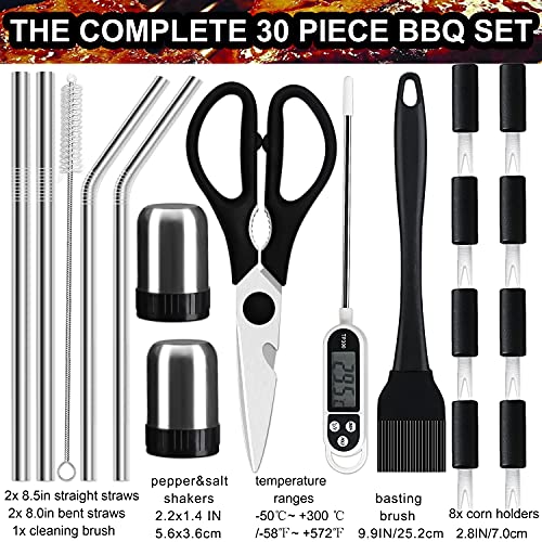 grilljoy 31PC Heavy Duty BBQ Grilling Accessories Grill Tools Set - Stainless Steel Grilling Kit with Storage Bag for Camping, Tailgating - Perfect Barbecue Utensil Gift for Men Women