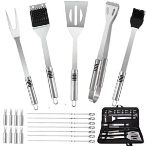 bbq accessories kit – 20pcs stainless bbq grill tools set for smoker camping barbecue grilling tools bbq utensil set outdoor cooking tool set with canvas bag gift for thanksgiving day, christmas