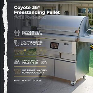 Coyote 36 Inch Freestanding Pellet Grill on Cart, Stainless Steel, Intuitive Digital Touch Control - C1P36-FS