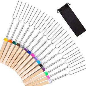 marshmallow roasting sticks 15 pack extendable 32 inch telescoping marshmallow skewers & hot dog forks with wooden handle storage bag for campfire bbq backyard fire pit