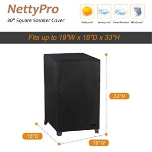 NettyPro Smoker Cover Heavy Duty Waterproof 30 Inch for Masterbuilt Cuisinart Dyna-Glo Charbroil Digital Electric Propane Vertical Smoker, Fade and UV Resistant, 19" W x 18" D x 33" H, Black