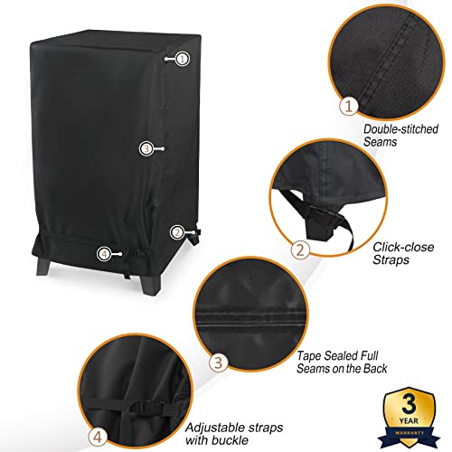 NettyPro Smoker Cover Heavy Duty Waterproof 30 Inch for Masterbuilt Cuisinart Dyna-Glo Charbroil Digital Electric Propane Vertical Smoker, Fade and UV Resistant, 19" W x 18" D x 33" H, Black