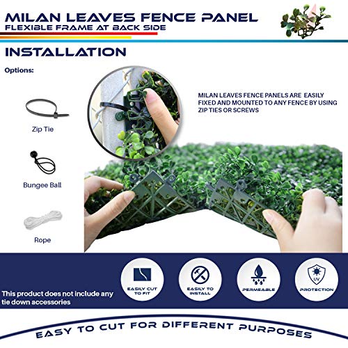 Windscreen4less Artificial Faux Ivy Leaf Decorative Fence Screen 20'' x 20" Boxwood/Milan Leaves Fence Patio Panel,New Milan Leave 10 Pieces