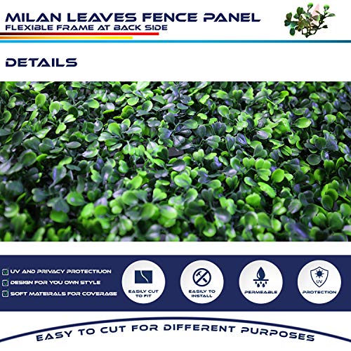 Windscreen4less Artificial Faux Ivy Leaf Decorative Fence Screen 20'' x 20" Boxwood/Milan Leaves Fence Patio Panel,New Milan Leave 10 Pieces