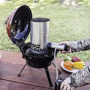 BBQ Dragon | Electric Charcoal Starter Fan | Cordless Stainless Steel Fire Starter w/Built-In Blower | Easily Ignite Charcoal Grills & BBQ Smokers | Heavy Duty Mounting Clamp | Long Adjustable Neck