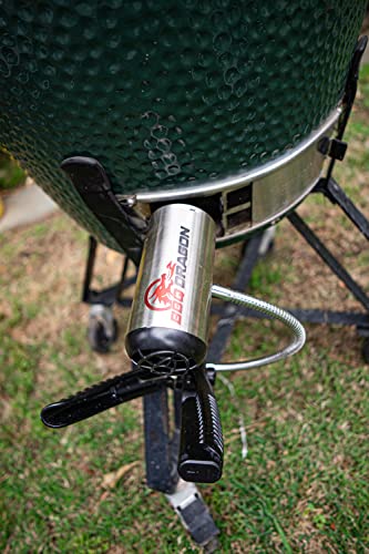 BBQ Dragon | Electric Charcoal Starter Fan | Cordless Stainless Steel Fire Starter w/Built-In Blower | Easily Ignite Charcoal Grills & BBQ Smokers | Heavy Duty Mounting Clamp | Long Adjustable Neck