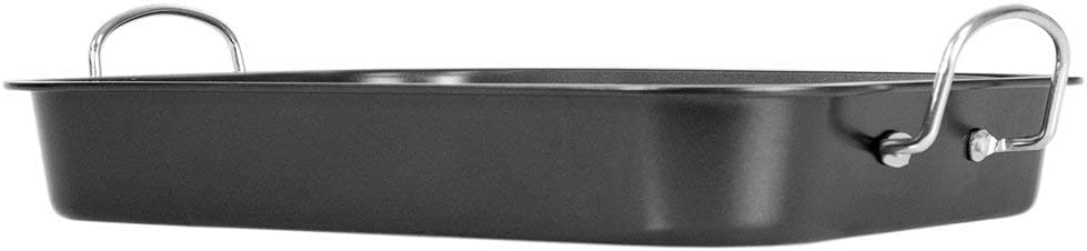 Deluxe Non Stick Roaster/Roasting Pan with Handles and Grill Rack, Excellent for Turkeys, Hams and Chickens 14.5" x 11.5", Black