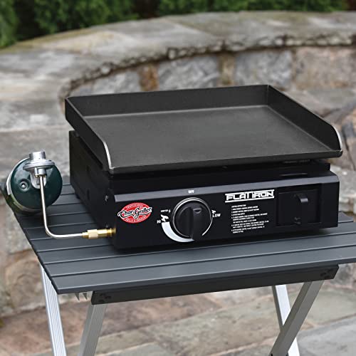 Char-Griller E8217 Flat Iron Portable Table Top 17” Gas Griddle Propane Grill, Black