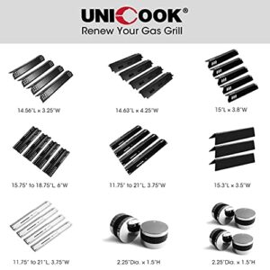 Unicook 15 Inch Grill Heat Plates 5 Pack, Grill Replacement Parts Porcelain Heat Shields, Compatible for Brands DGF510SSP, DGF510SBP, Backyard, Uniflame GBC1059WB, Grill Burner Covers Flame Tamer