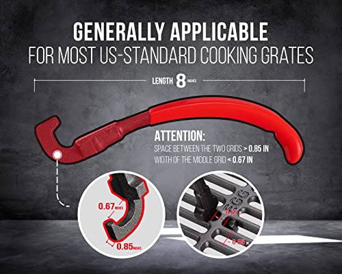 GriAddict Universal Grill Grate Lifter Tool - Hot Surfaces Handling Cooking Grid Lifter Gripper with Non-Slip and Anti-scalding Coating Handle fits Most Heavy-Duty Cast Iron and Stainless Grates