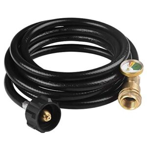 toolshouse 12 ft propane extension hose with gauge -leak detector replacement for gas grill, heater and all other propane appliances (qcc)