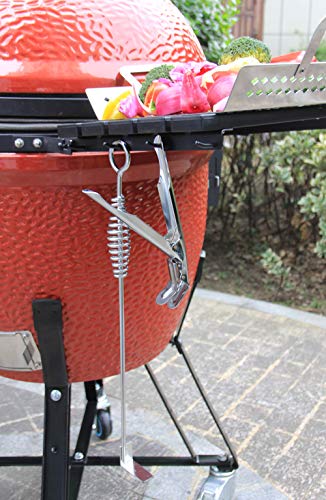 Stainless Steel Grill Grate Lifter Gripper and Ash Tool Grill Accessories Works for Big Green Egg Primo Grill Dome Kamado Joe Charcoal Grill Smoker (GG+at)