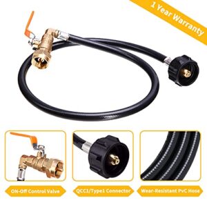 New Updated Propane Refill Adapter Hose 36’’ Propane Extension Hose Propane Refill Hose with ON-Off Control Valve for 1 LB Propane Gas Tank 350PSI High Pressure Camping Grill (QCC Type1 Inlet)