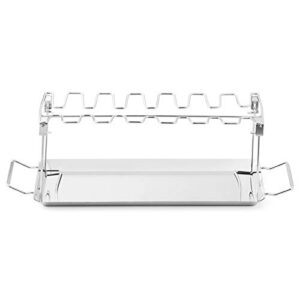 Chicken Leg Rack for Grill with Drip Tray - Easy to Use 14 Slots Chicken Wing Rack - Premium Stainless Steel Chicken Drumstick Rack for Smoker - Chicken Drumstick Holder for Grill Accessories