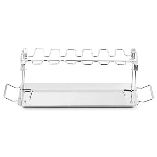 Chicken Leg Rack for Grill with Drip Tray - Easy to Use 14 Slots Chicken Wing Rack - Premium Stainless Steel Chicken Drumstick Rack for Smoker - Chicken Drumstick Holder for Grill Accessories