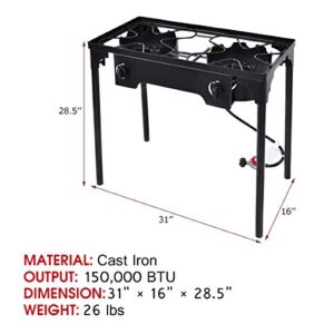 GLACER Outdoor Stove, High Pressure Double Burner Stove Propane Gas Camp Stove, 150,000BTU Portable Gas Cooker Camping Cooking Stove w/Adjustable Regulator and Stand