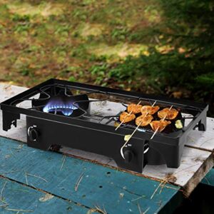 GLACER Outdoor Stove, High Pressure Double Burner Stove Propane Gas Camp Stove, 150,000BTU Portable Gas Cooker Camping Cooking Stove w/Adjustable Regulator and Stand