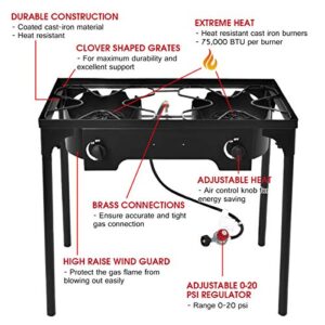 GLACER Outdoor Stove, High Pressure Double Burner Stove Propane Gas Camp Stove, 150,000BTU Portable Gas Cooker Camping Cooking Stove w/Adjustable Regulator and Stand