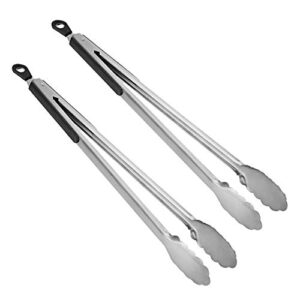 bbq tongs, aoosy 14 inch grill tongs for cooking bbq extra long wide scalloped gripping edge kitchen tongs, set of 2