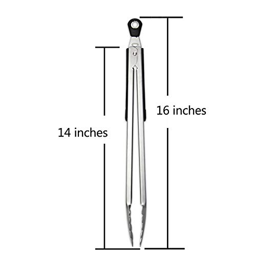 BBQ Tongs, AOOSY 14 Inch Grill Tongs for Cooking BBQ Extra Long Wide Scalloped Gripping Edge Kitchen Tongs, Set of 2