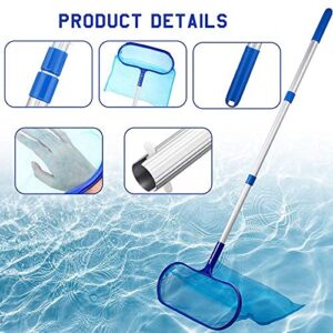 Swimming Pool Skimmer Net with Pole, 3 Feet Adjustable Aluminum Telescopic Pole and 2 Piece Hook Hanger, Deep Bag Pool Net and Shallow Net, Leaf Rake Cleaning Tool for Spa, Hot Tub, Pond Cleaning