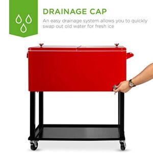 Best Choice Products 80qt Outdoor Steel Rolling Cooler Cart for Cookouts, Tailgating, BBQ w/Bottle Opener, Catch Tray, Drain Plug, and Locking Wheels - Red