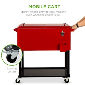 Best Choice Products 80qt Outdoor Steel Rolling Cooler Cart for Cookouts, Tailgating, BBQ w/Bottle Opener, Catch Tray, Drain Plug, and Locking Wheels - Red