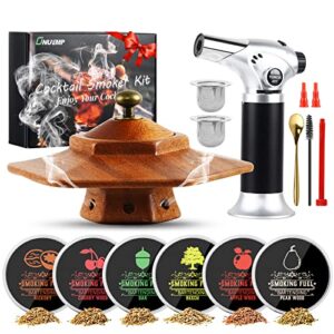 cocktail smoker kit with torch, onuemp old fashioned kit with 6 flavor wood chips for whiskey and bourbon, aged drink smoker infuser kit, smoke top bar gifts for whiskey lovers men father (no butane) …