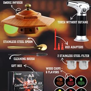 Cocktail Smoker Kit with Torch, ONUEMP Old Fashioned Kit with 6 Flavor Wood Chips for Whiskey and Bourbon, Aged Drink Smoker Infuser Kit, Smoke Top Bar Gifts for Whiskey Lovers Men Father (No Butane) …