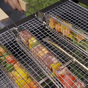 4 Packs 22” Extra Long Stainless Steel Kabob Grilling Baskets with Foldable Handle - Easy Lock 0.4” Mesh Grid Not Falling Out Design Grill Basket Set, Kabob Baskets for Grilling Vegetables, Seafood, Meat