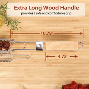 4 Packs 22” Extra Long Stainless Steel Kabob Grilling Baskets with Foldable Handle - Easy Lock 0.4” Mesh Grid Not Falling Out Design Grill Basket Set, Kabob Baskets for Grilling Vegetables, Seafood, Meat