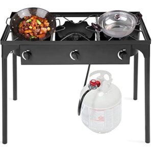 stakol 3 burner propane stove outdoor, 225,000 btu camping stove propane with removable legs & csa regulator, high pressure portable gas stove for cooking home patio cookout