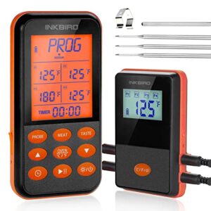 inkbird 1500ft wireless meat thermometer for grilling smoking with 4 porbes, ipx5 wireless grill thermometer irf-4s for outside grill, digital food meat thermometer wireless for smoker bbq thermometer