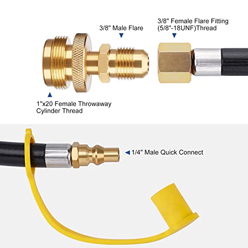 WADEO 12 FT Propane Quick Connect Hose for RV to Gas Grill, 1/4" Quick Connect Hose Converter Replacement for 1 LB Throwaway Bottle Connects 1 LB Portable Appliance to RV 1/4" Female Quick Disconnect