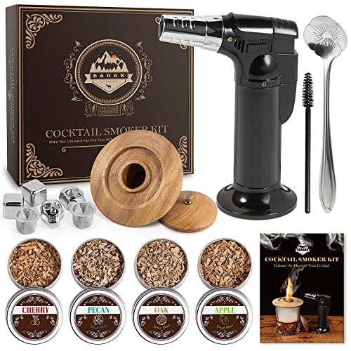 EAOAK Cocktail Smoker Kit with Torch-Whiskey Drink Smoker&4 Flavors Wood Chips-Old Fashioned Smoker Kit for Infuse Cocktail, Bourbon,Bar Smoker Set Gift for Men,Husband,Dad,Valentine's Day(No Butane)